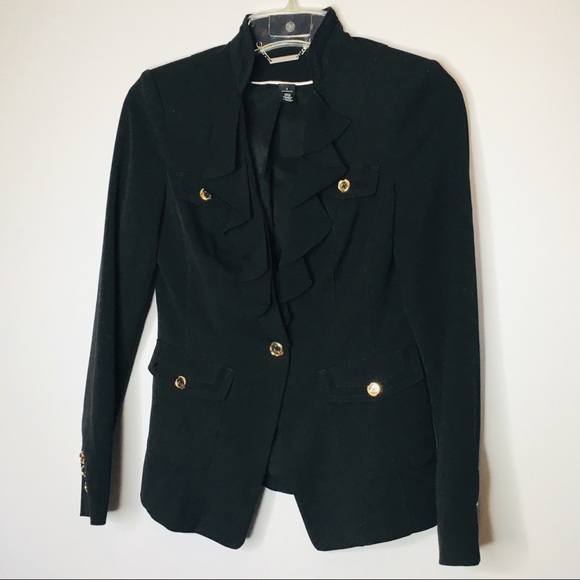 White House Black Market Jackets & Blazers - WHBM $ Womens Black Blazer Size 4 Ruffle Accent